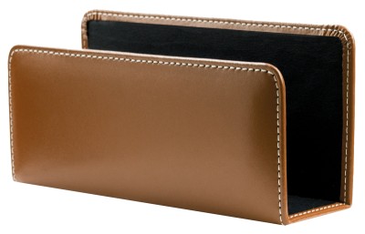 Briefständer CAMBRIDGE Top Grain Rindspaltleder mit heller Kontrastnaht hellbraun